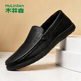 木林森皮鞋男秋冬商务休闲鞋时尚百搭男鞋一脚蹬休闲皮鞋豆豆鞋 黑色 40