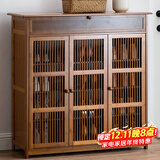 安尔雅新中式鞋柜门口简易鞋架家用收纳透气大容量多层玄关柜 三门带抽