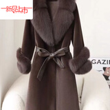 皮尔卡丹皮草外套女25冬季新款中长款毛领皮毛一体仿雪狐貂大衣贵夫人名媛 咖啡色 XL 建议80-110斤