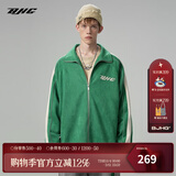 BJHG不计后果秋环保麂皮绒夹克男潮牌反光条撞色拼接休闲宽松运动外套 绿色（尺码偏大，建议拍小一码） XL