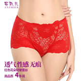 安致儿性感女士内裤女蕾丝无痕收腹提臀中腰大码女内裤透气底裤裤头 7310-白色+黑色+紫色+大红 L 100-120斤可穿