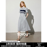 初语撞色条纹短袖polo裙女2024夏季新款复古减龄宽松连衣裙长裙 花灰色 2XL