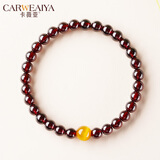 卡薇亚天然石榴石手链女士送老婆生日情人节礼物酒红色女人石水晶手串 单圈配金虎眼款 7A珠径6mm左右