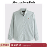 Abercrombie & Fitch【牛津衬衫】经典小麋鹿图案男装25春夏美式长袖衬衫125-5083 灰绿色 XL (180/116A)尺码偏大