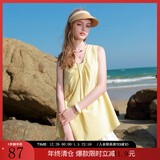 三彩2025夏季新款扭结小衫V领设计感无袖上衣宽松小清新M 柠檬黄 S 155/80A