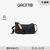 GROTTO个乐黑石包小号迷你号无性别主义植鞣绵羊皮单肩斜挎软包圣诞礼物 黑石S水波纹黑标