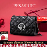 柏萨尼（PESASRIE）轻奢包包女包2026女士单肩斜挎包时尚菱格链条包生日跨年礼物 质感黑【奢侈高定礼盒装】