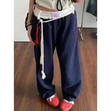 灿图美式高街运动休闲卫裤女装秋冬季新款潮流小个子高腰宽松阔腿裤子 藏青色 M 【建议105-120斤】
