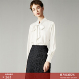 颜域（YANYEE）女装蝴蝶结系带长袖衬衫女秋装2024新款OL职业通勤缎面衬衣 白色 L