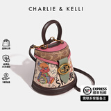 CHARLIE&KELLI CK品牌包包女包2026新款生日礼物小熊涂鸦半圆水桶包手提斜挎女 玫粉色【代写贺卡 圣诞元旦礼物】