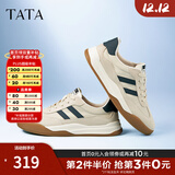他她（TATA）男士阿甘男鞋复古德训鞋男运动休闲鞋厚底板鞋小白鞋PCB01AM5 米/蓝 38