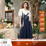 两三事阔腿背带裤女梵高文艺2025夏季新款宽松慵懒休闲裤驭马漫游 深蓝色-y S