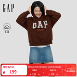 GAP女装2025秋季新款撞色Logo宽松抓绒套头连帽衫卫衣上衣 棕色 S (160/84A) 亚洲尺码