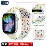 BHO【热销100万+】适用苹果手表表带apple iwatch s10/s11表带s9/8/7运动硅胶SE3/2/Ultra3男女款夏季 运动硅胶【白彩虹】 【44/45/46/49mm表盘通用】标