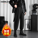 声猴配马丁靴裤子男高街ins宽松大码哈伦潮流运动阔腿九分韩版工装日 黑色加绒 XL(120-145斤)