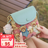 小熊依恋水桶包女单肩斜挎包小众设计时尚休闲布艺手机包小包