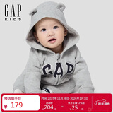 盖璞婴儿2025秋季新款字母logo抓绒连帽开裆连体衣儿童装805374