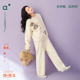 安之伴【巨保暖半边绒】卡通睡衣女款秋冬季加厚珊瑚绒家居服 月牙黄 XL