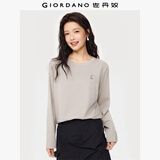 佐丹奴T恤女秋季纯棉长袖t恤衫动物刺绣宽松圆领上衣05395784