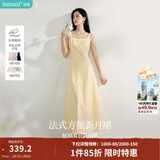 茵曼（INMAN）章若楠同款欧若风法式吊带连衣裙2026夏季新品女装淡鹅黄色裙子 浅黄色 (方领) M