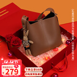 viney牛皮包包女包大容量水桶包轻奢单肩斜挎包生日礼物品牌送女友老婆