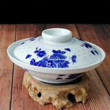睿初带盖菜盘子汤碗青花瓷碗碟套装碟子陶瓷和合器微波炉餐具景德镇 7英寸菜盘
