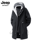 JEEP SPIRIT吉普风衣男秋冬季青少年潮流连帽防风休闲中长款外套 黑色 5XL