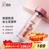 希诺（heenoor）双层玻璃杯家用女士带滤网个性潮流清新花茶杯隔热防烫便携水杯 水晶粉300ml