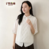 子牧棉麻秋装 女韩版百搭针织背心宽松显瘦无袖坎肩马甲3718 白色 均码 (建议95-130)