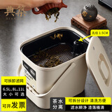 典筑茶水桶废水桶泡功夫茶干湿分离方形茶渣桶茶台下水接水茶漏垃圾桶 奶咖色方【小号6.5L】单桶