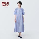 MUJI女式 凉感 平纹套头短袖连衣裙 女装裙子长裙纯棉宽松夏季 蓝色条纹 M (160/84A)
