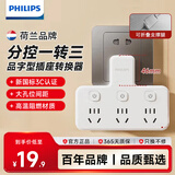 飞利浦（PHILIPS）插座转换器 墙壁插座扩展品字形一转多插排分控排插转换插座 独立开关无线一转三