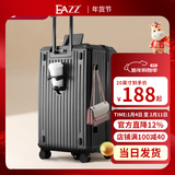 EAZZ【5轮承重+轻便加大容量】行李箱女拉杆箱男旅行箱学生密码皮箱子 新增USB充电口+杯架+挂钩黑色 20英寸 ｜四轮常规55分登机箱