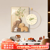 墨派 轻奢餐厅装饰画现代简约带钟表组合挂画饭厅背景墙壁画客厅挂画 幸福吉象 50*70cm晶瓷+直径50cm钟表