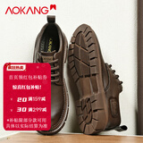 奥康（Aokang）休闲系带低帮马丁靴2025新款冬季商务正装黑色百搭厚底皮鞋工装靴 棕色 42