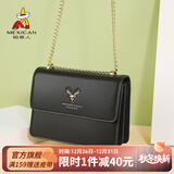 稻草人女包新品新款牛皮单肩包女可爱小鹿头斜挎包女链生日礼物送女生 黑色（可调节肩带）