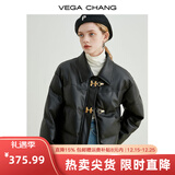 VEGA CHANG哑光PU皮羽绒服女2025年秋冬新款小个子白鸭绒短款外套 黑色 S