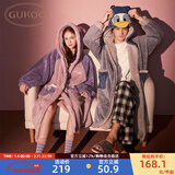 果壳（Gukoo）睡衣女冬季迪士尼联名珊瑚绒柔软加厚连帽睡袍可外穿情侣睡衣D 蓝色唐老鸭男睡袍 XL