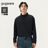 gxgjeans男装 多色基础打底宽松半开襟长袖T恤男士 25年秋新品 黑色0 L (175)