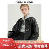 VEGA CHANG机车风皮衣女春季2026年韩版一字扣PU皮夹克短外套 黑色 S