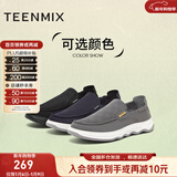 天美意男鞋舒适懒人软底帆布鞋一脚蹬男休闲布鞋 黑色 40