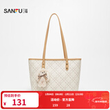 三福托特包女2025秋OL复古系列可爱挂件包满印女包新年礼物472872 杏色波点格纹 大