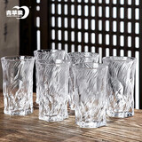 青苹果耐热玻璃茶水杯250ml6只 水晶玻璃绿茶杯水杯 高款玄冰纹茶饮杯