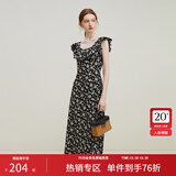 范思蓝恩23FS12695韩系荷叶边减龄连衣裙女夏季新款吊带裙子 黑底碎花 L