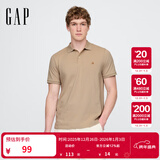 GAP男女装2025春季新款小熊刺绣短袖T恤休常规polo衫美版708395 卡其色 XS 美码 S亚洲码175/88A 【偏小，建议选大一码】