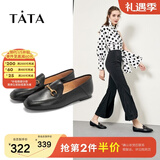 他她（TATA）方头乐福鞋女休闲平底一脚蹬小皮鞋女单鞋春秋款FLC22AM4 黑色 37