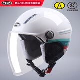 野马（YEMA）3C认证359S电动摩托车头盔男女秋冬季轻便式半盔电瓶车安全帽 四季通用 陶瓷白彩带花配透明长镜