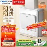 正泰（CHNT）明装大板开关插座面板 1C系列空调大功率热水器插座开关墙壁 白色 一开双控10A