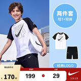 NIKE3BRAND 耐克男女童纯棉短袖T恤+短裤2件套夏季插肩袖儿童短袖套装