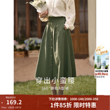 茵曼（INMAN）半身裙女士2026年春夏女装新款复古显瘦通勤中长款纯棉长裙子 茶绿色 -18518192 L